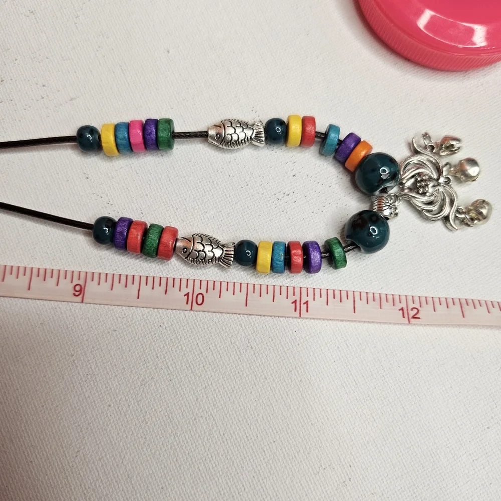 Women's Cord Necklace Ceramic Beads Metal Fish Colorful Long Necklace Lotus
